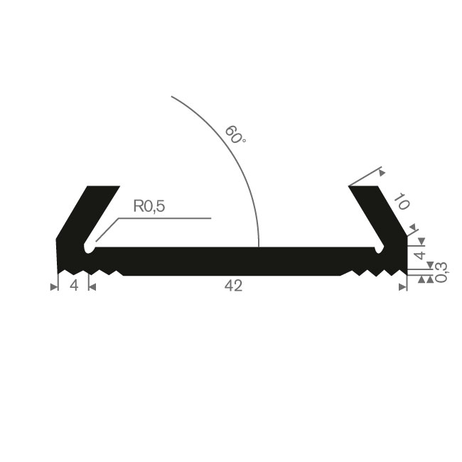 Vollgummi U-Profil 42mm / BxH= 46x14,3mm (L=50m)