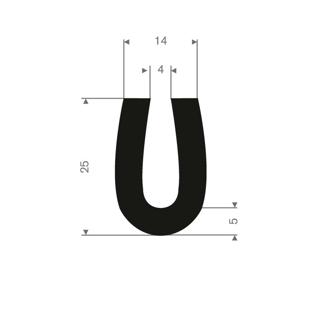 Vollgummi U-Profil 4mm / BxH= 14x25mm (L=30m)