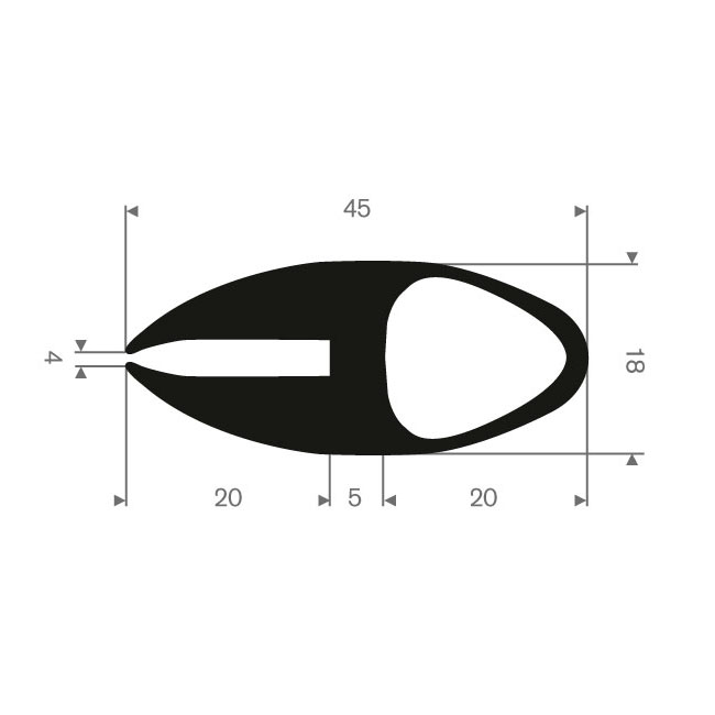 Vollgummi U-Profil 4mm / BxH= 18x45mm (L=25m)