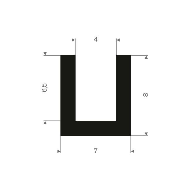 Vollgummi U-Profil 4mm / BxH=7x8mm (L=100m)