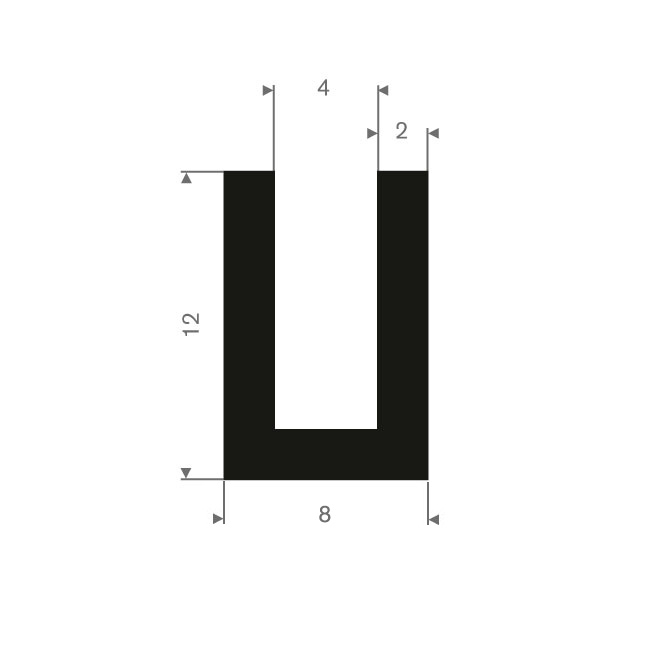 Vollgummi U-Profil 4mm / BxH=8x12mm (L=50m)