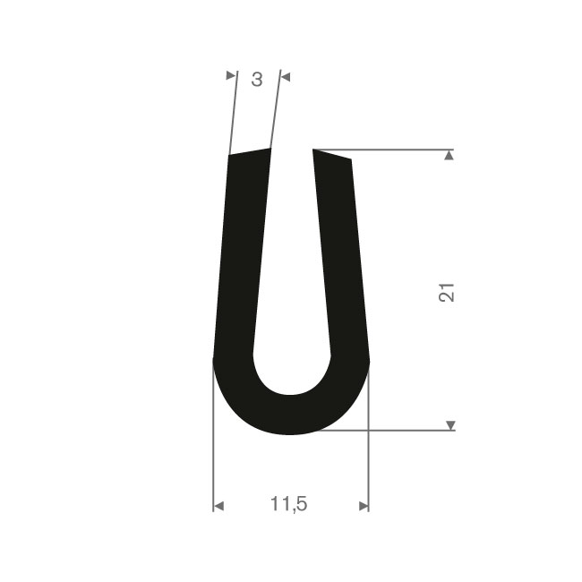 Vollgummi U-Profil 5,5mm / BxH=11,5x21mm (L=50m)