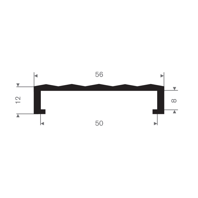 Vollgummi U-Profil 50mm / BxH=56x12mm (L=25m)