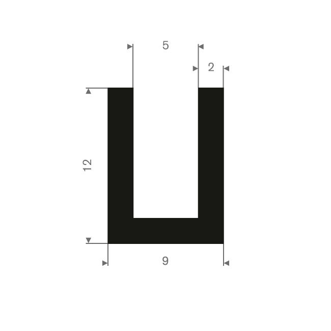 Vollgummi U-Profil 5mm / BxH=9x12mm (L=50m)