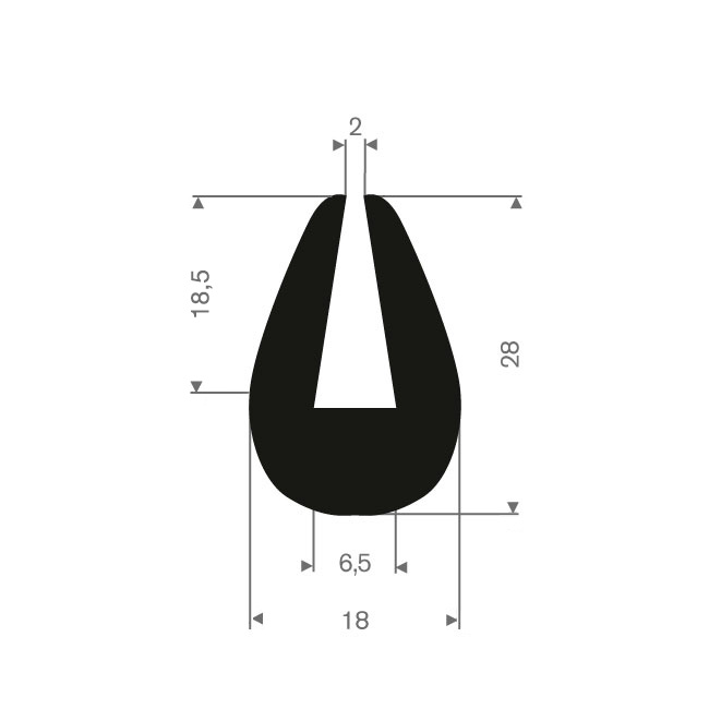 Vollgummi U-Profil 6,5mm /BxH=18x28mm (L=50m)