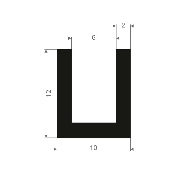 Vollgummi U-Profil 6mm / BxH=10x12mm (L=50m)