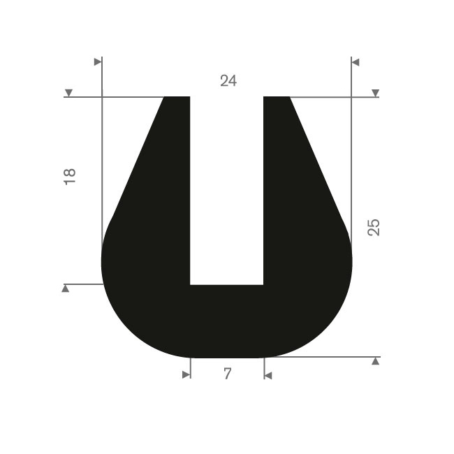 Vollgummi U-Profil 7mm / BxH=24x25mm (L=25m)