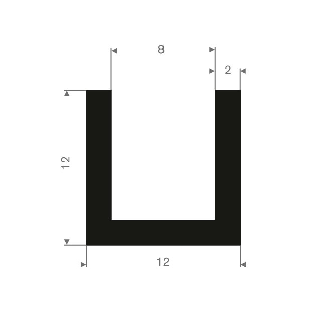 Vollgummi U-Profil 8mm / BxH=12x12mm (L=50m)