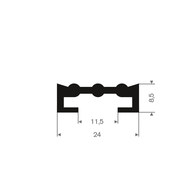 Vollgummi U-Profil BxH= 24x8,5mm (L=50m)