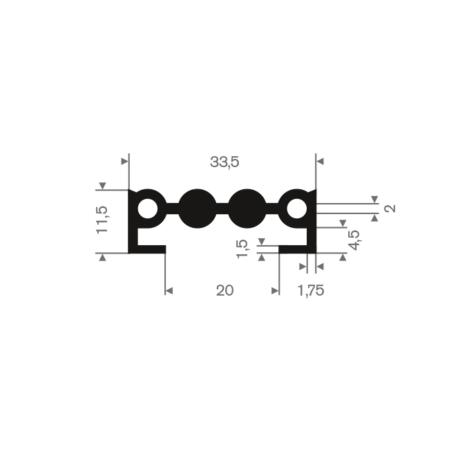 Vollgummi U-Profil BxH= 33,5x11,5mm (L=50m)