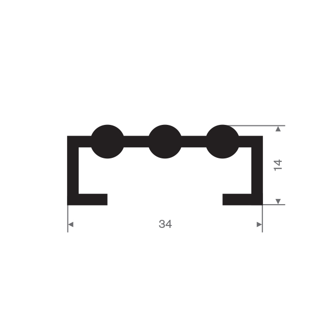 Vollgummi U-Profil BxH= 34x14mm (L=100m)