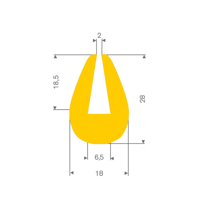 Vollgummi U-Profil gelb 6,5mm /BxH=18x28mm (L=25m)