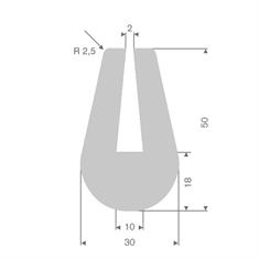 Vollgummi U-Profil grau 10mm / BxH= 30x50mm (L=20m)