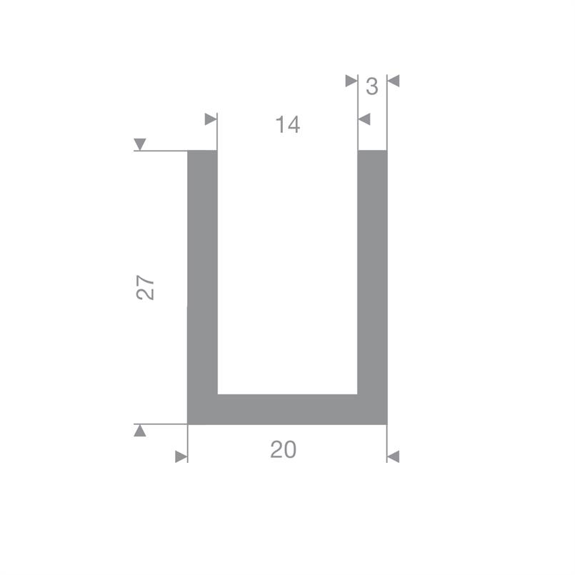 Vollgummi U-Profil grau 14mm / BxH=20x27mm (L=20m)