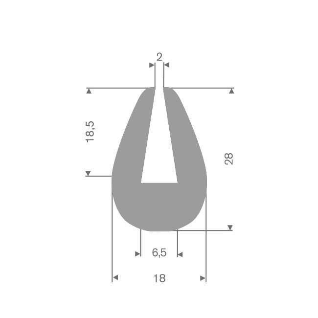 Vollgummi U-Profil grau 6,5mm /BxH=18x28mm (L=50m)