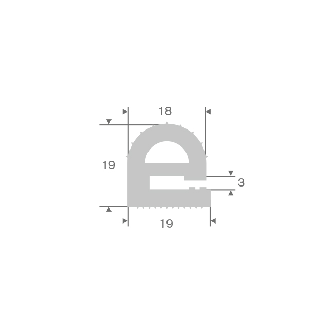 Vollgummi U-Profil mit Wulst grau BxH=19x19mm (L=25m)