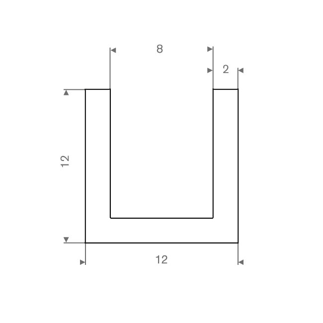 Vollgummi U-Profil weiß 8mm / BxH= 12x12mm (L=50m)