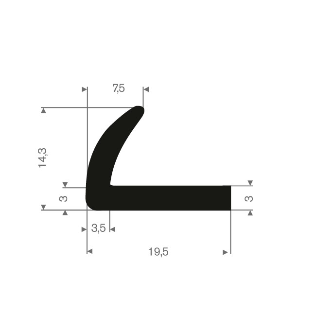 Vollgummi Winkelprofil BxH=19x14mm (L=50m)