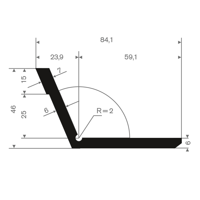 Vollgummi Winkelprofil BxH=59,1x46mm (L=20m)