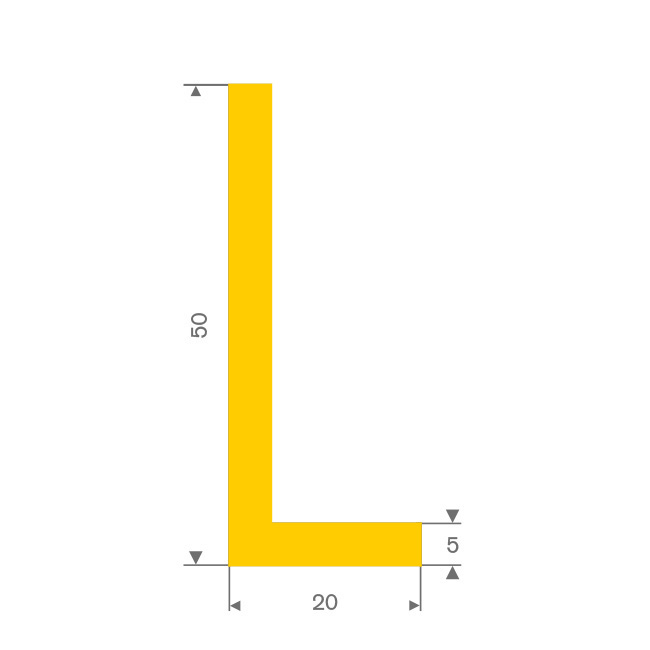 Vollgummi Winkelprofil gelb BxH= 20x50mm (L=25m)