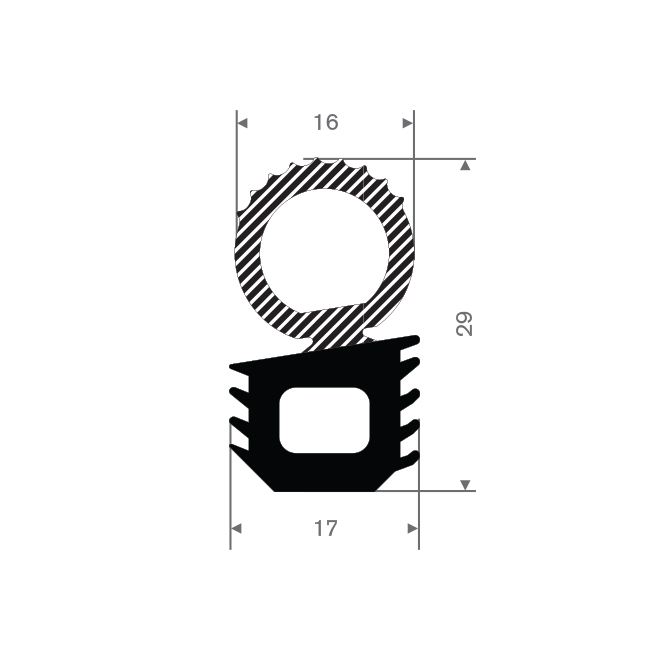 Vollgummiwulstprofil BxH= 17x29mm (L=25m)